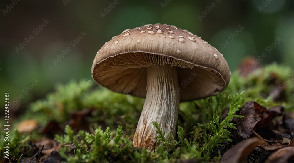 Fototapeta premium Macro shot of a champignon mushroom, captured in a close-up side profile