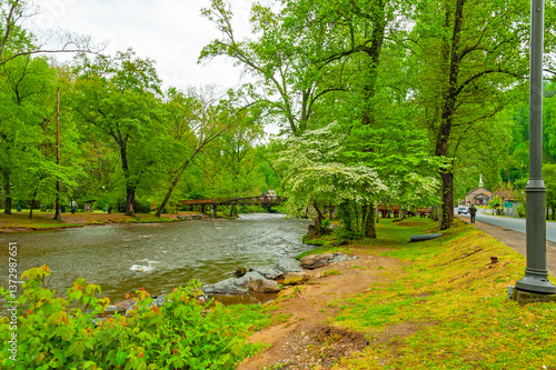 Oconaluftee Islands Park in Cherokee, NC - great tourist destination for swimming, trout fishing , water rafting and picnics