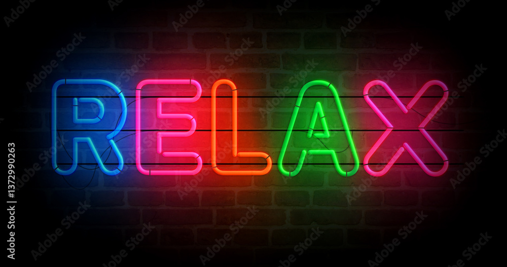 Relax neon light 3d illustration