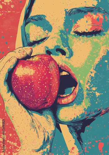 abstract watercolor background with red apple