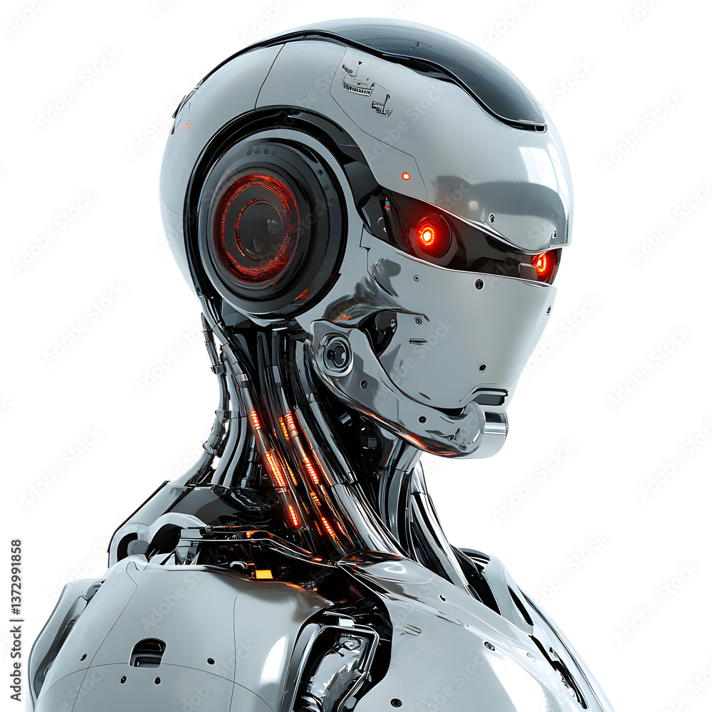 Humanoid Robot with Headphones Isolated on Transparent Background Humanoid Robot with Headphones Isolated on Transparent Background