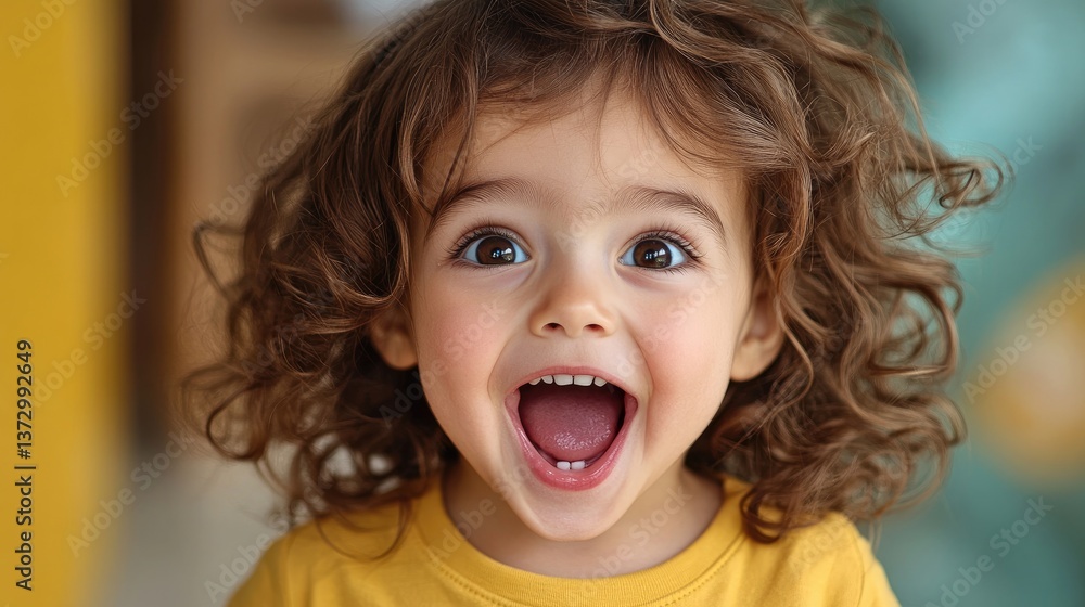 A toddler’s giggle captured in a moment of wonder, eyes wide with excitement A toddler’s giggle captured in a moment of wonder, eyes wide with excitement