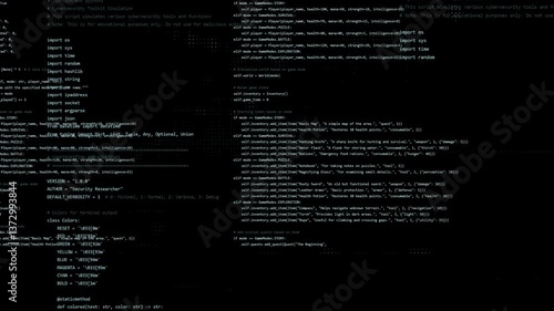 a lot of programming code on a black background. software language html or css script working. Ai quickly generates code in high tech animation