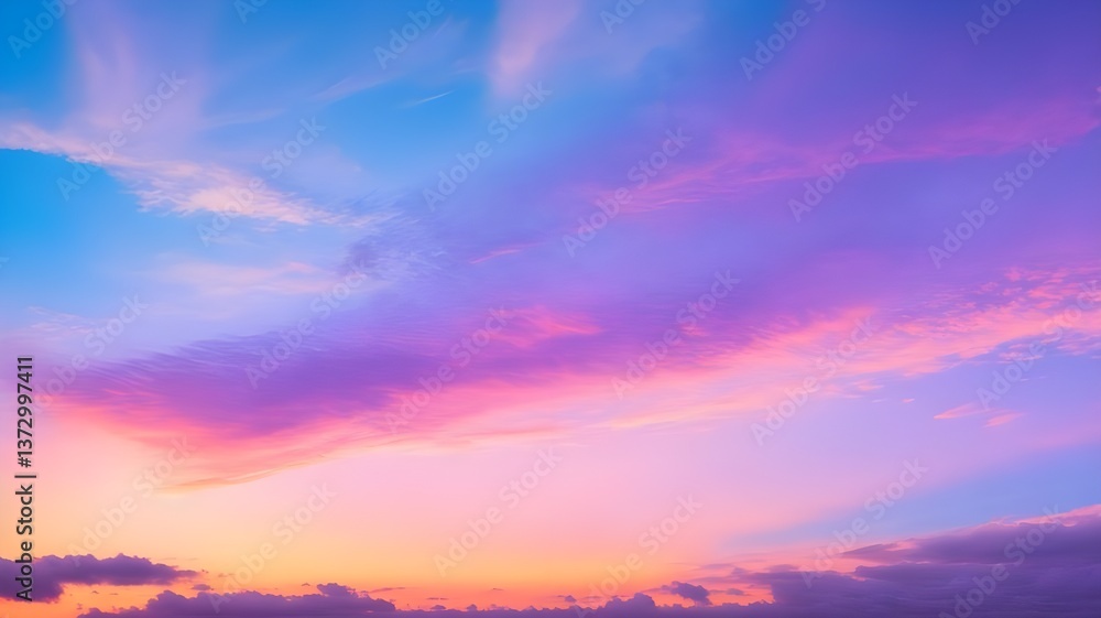Fototapeta premium A breathtaking pastel sunset paints the sky with vibrant hues of pink, purple, and orange, creating a dreamy and serene atmosphere.