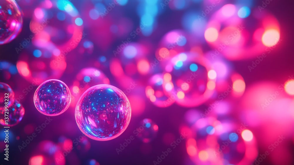 A 3D rendering features an abstract neon background accompanied by glass balls and laser rays, illuminated by a glowing infrared light A 3D rendering features an abstract neon background accompanied by glass balls and laser rays, illuminated by a glowing infrared light