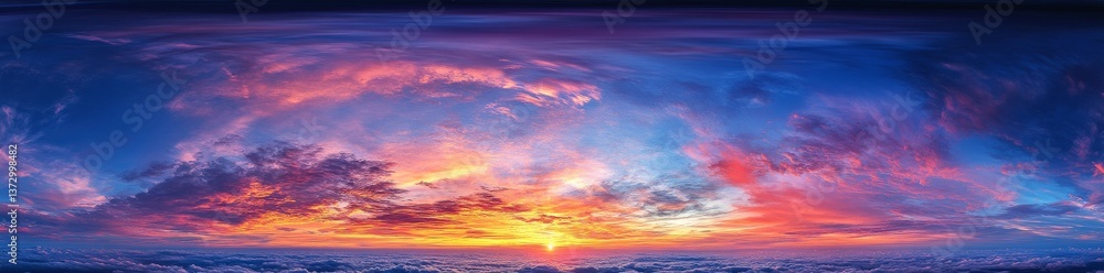 The panoramic view of a dark blue sunset sky with Cirrus clouds is provided as a seamless hdr pano in spherical equirectangular format The panoramic view of a dark blue sunset sky with Cirrus clouds is provided as a seamless hdr pano in spherical equirectangular format