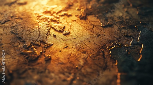 Abstract close-up of textured brown and gold surface with rough