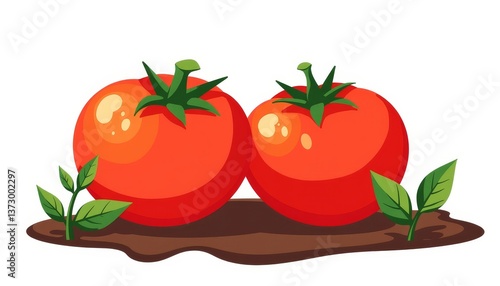 Vibrant red tomatoes on garden soil patch, fresh produce concept