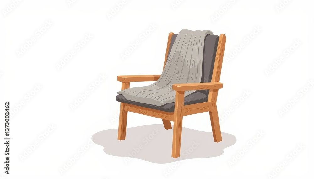 Stylish wooden chair draped with knitted throw on white background, simplicity Stylish wooden chair draped with knitted throw on white background, simplicity