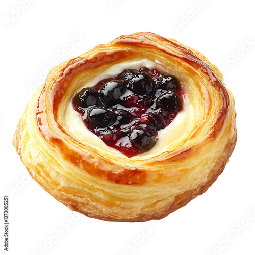 A Delicate Danish Pastry Filled with Cream Cheese and Blueberries Isolated on Transparent Background