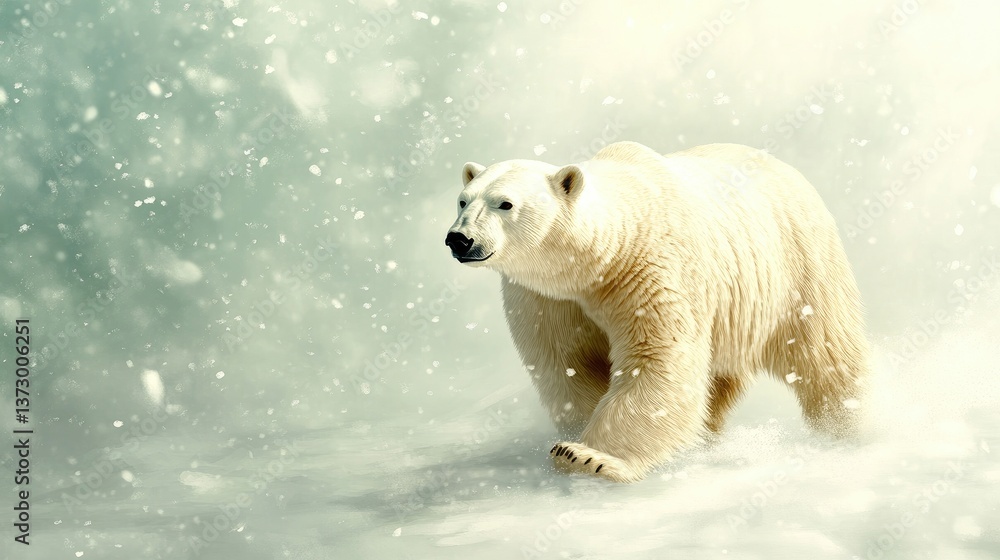 Polar Bear in Arctic Blizzard: Illustrate a polar bear trudging through an Arctic blizzard, with snow and wind creating a harsh yet captivating environment. Polar Bear in Arctic Blizzard: Illustrate a polar bear trudging through an Arctic blizzard, with snow and wind creating a harsh yet captivating environment.