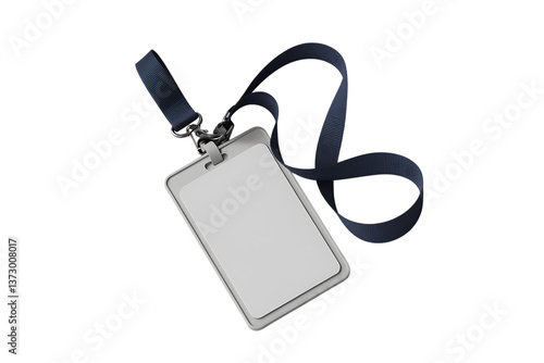 A Blank Identification Badge with a Dark-Blue Lanyard  isolated on transparent background , cutout