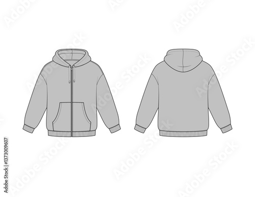 Unisex Zip Hoodie Oversized Vector Technical Flat Sketch