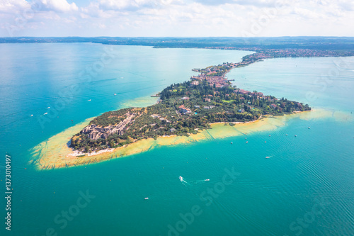 Landscape with Sirmione town, Garda Lake, Italy