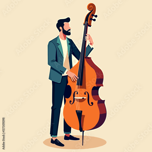 Man playing double bass with a stylish outfit, colorful illustration