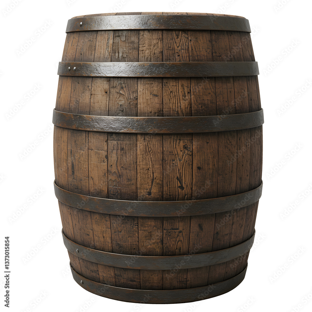 Fototapeta premium Rustic Wooden Barrel – Vintage Charm with Timeless Craftsmanship isolated on transparent background