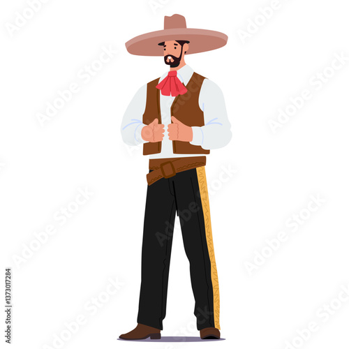 Mexican macho man cartoon character wearing national clothes and sombrero hat isolated on white