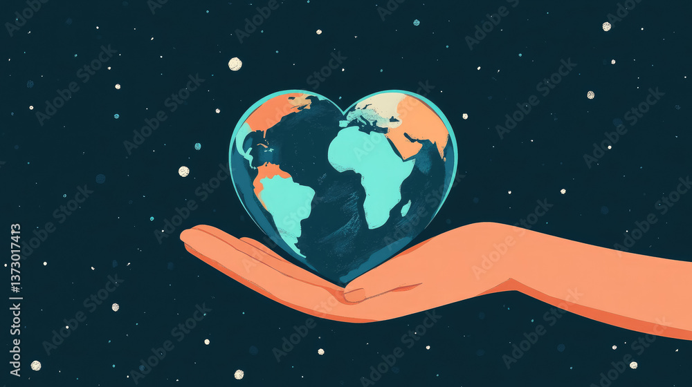Fototapeta premium planet earth in the shape of a heart on a hand, world health day, april 7, care for the environment, nature