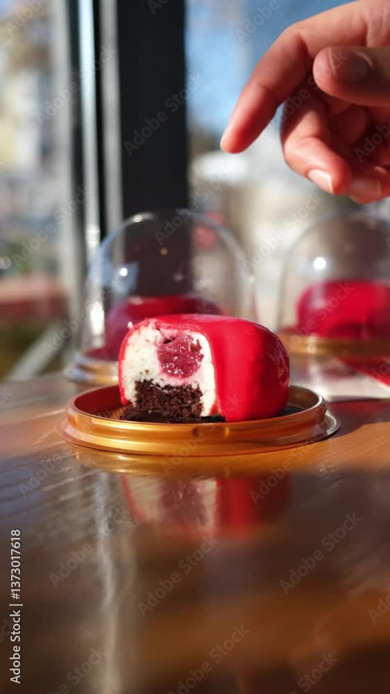 Close-up of a fork breaking a heart-shaped cake Close-up of a fork breaking a heart-shaped cake