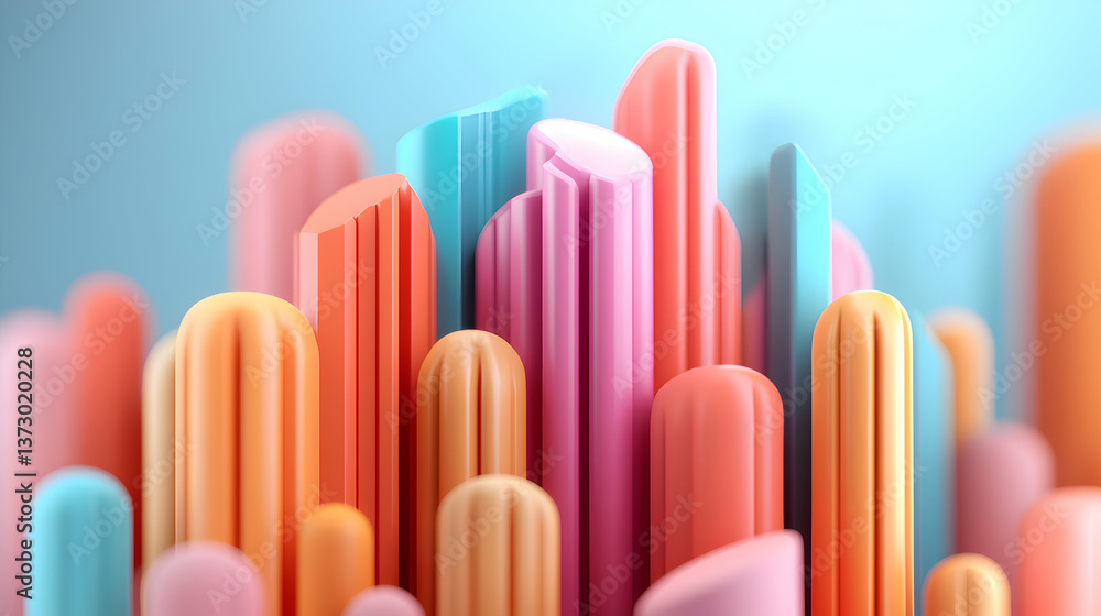 Pastel Colored Abstract 3D Render of Geometric Columns Pastel Colored Abstract 3D Render of Geometric Columns