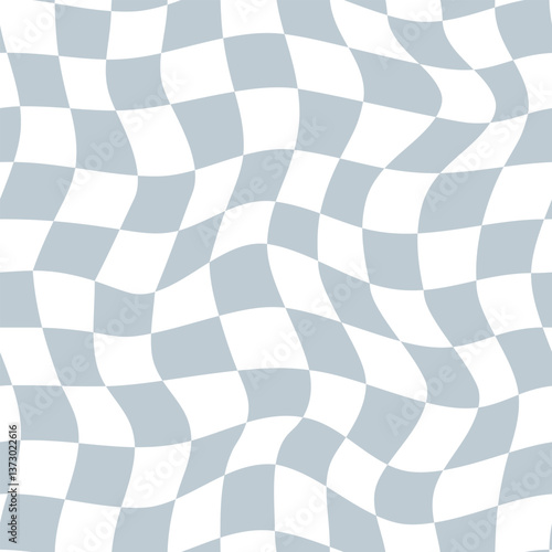 Blue Curved checkered seamless pattern in retro style. Abstract distorted grid background. Ideal for wallpaper, wrapping paper, scrapbooking, vintage creative project, textile, poster, invitation