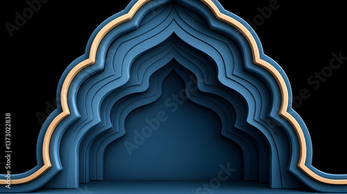 Layered Blue and Gold Arch Architectural Design