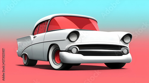 White Classic Car with Red Accents Pixel Art Illustration