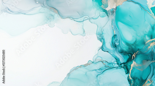 Banner with blue stains and spots on a white background. Watercolor and paints