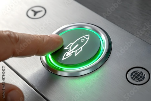 Rocket launch button press for startup business and innovation concept image
