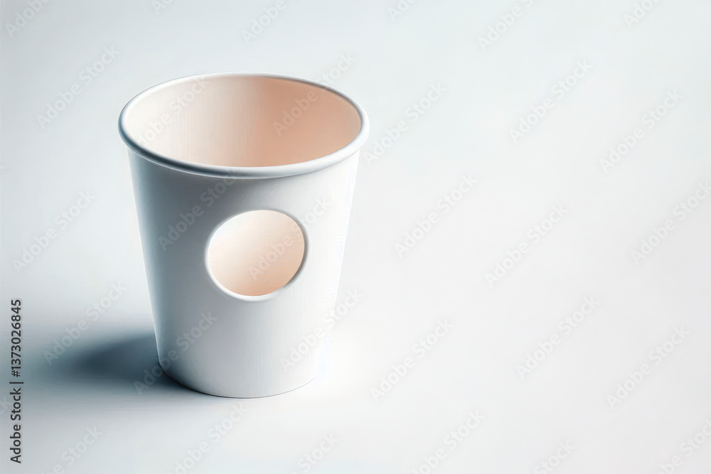 Paper cup with a hole. Space for text. Paper cup with a hole. Space for text.