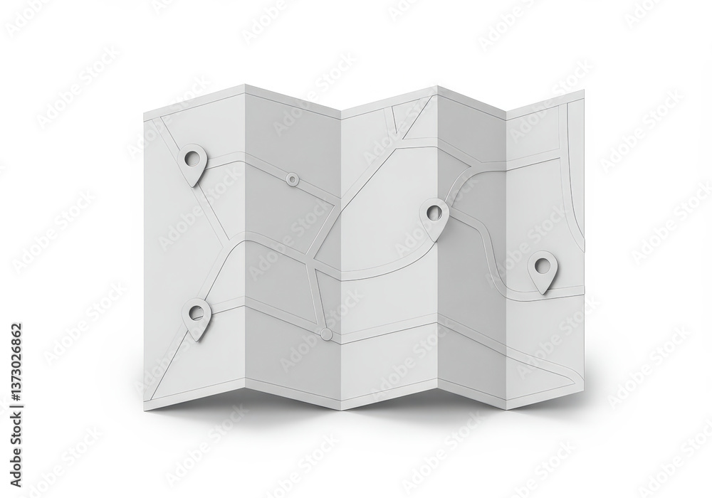 Folded Map with Location Pins Represents Direction and Navigation Folded Map with Location Pins Represents Direction and Navigation