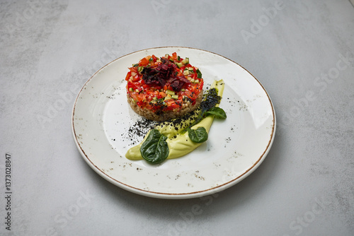 Vegetable Tartare with Brown Rice and Avocado Cream