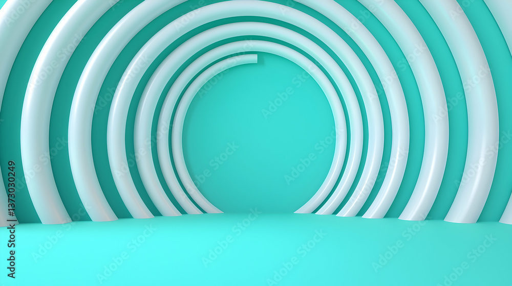 Obraz premium Abstract Teal and White Circular Pattern 3D Rendering