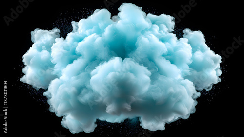 Light Blue Fluffy Cloud with Sparkles on Black Background