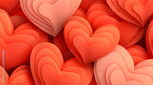 Layered Red And Pink Hearts Pattern Background