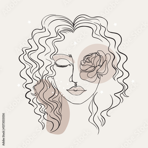 Abstract minimalistic linear sketch. Woman's face. Vector hand drawn illustration