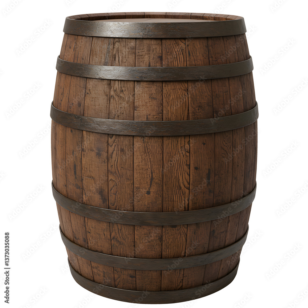 Fototapeta premium Rustic Wooden Barrel – Vintage Charm with Timeless Craftsmanship isolated on transparent background