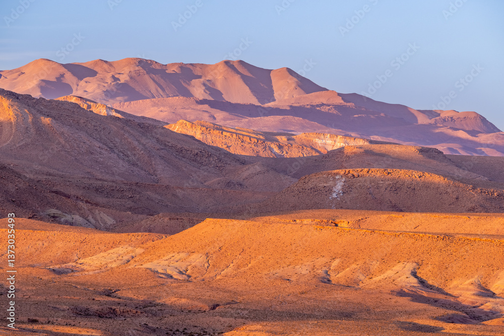 Naklejka premium The Fiery Glow of the High Atlas – Ait Ben Haddou’s Twilight Majesty