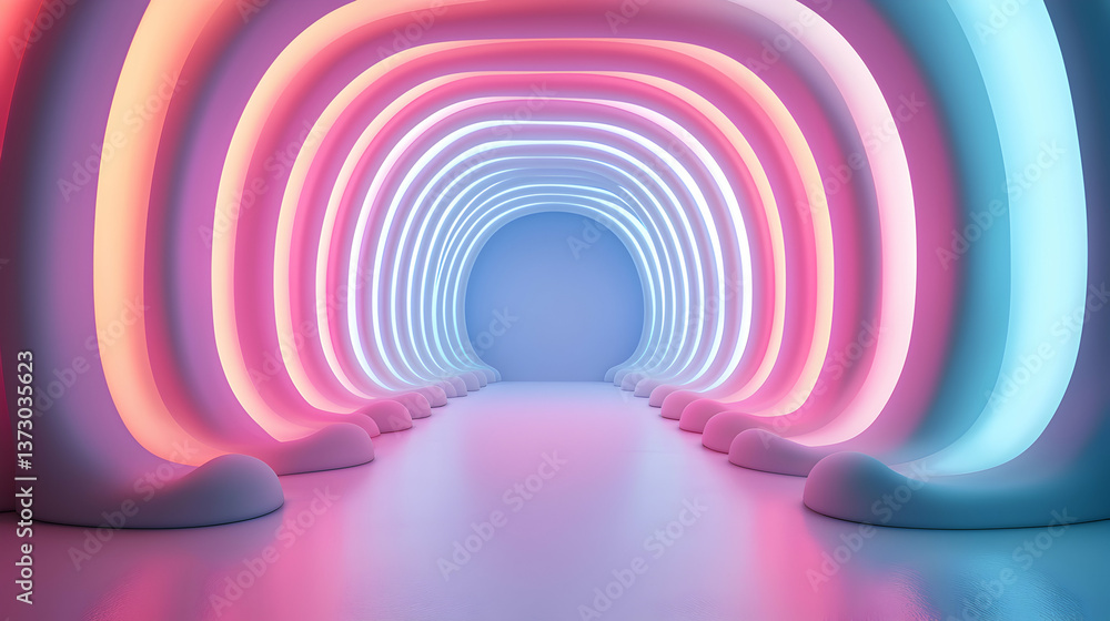 Naklejka premium Abstract Neon Tunnel with Pink and Blue Glowing Lights