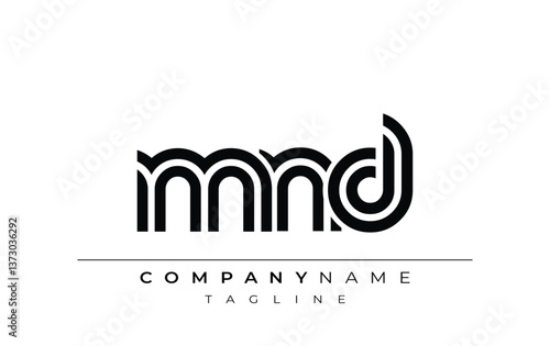 MND Creative Unique Modern Letter Logo Design. Stylized logo featuring a unique letter design, presenting abstract minimalist aesthetics and modern appeal