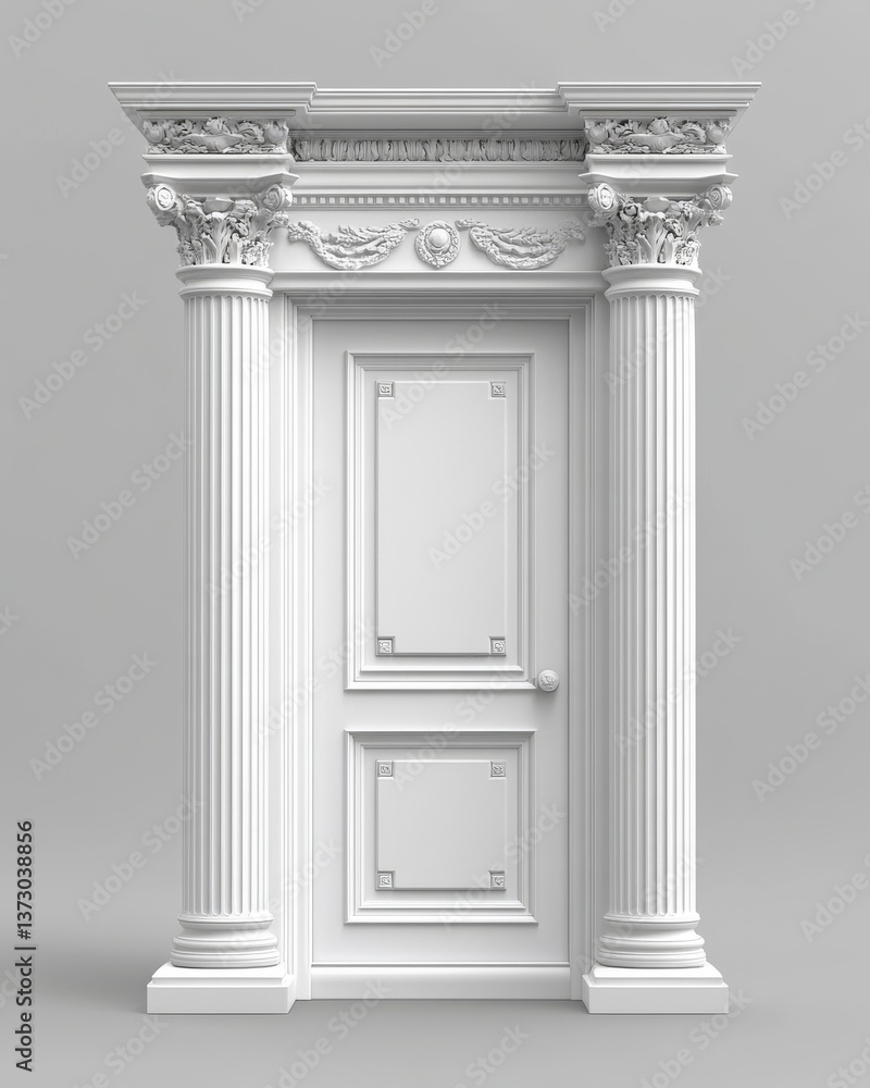 Obraz premium An ancient door with a classic white frame, set against a transparent background