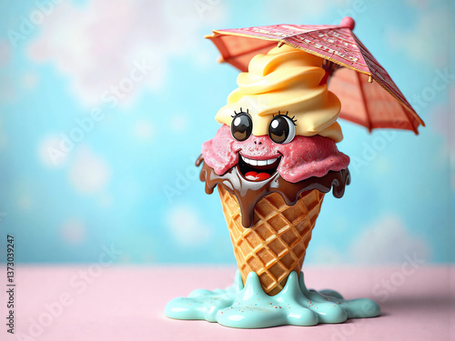 Lustiges Eis in der Waffel