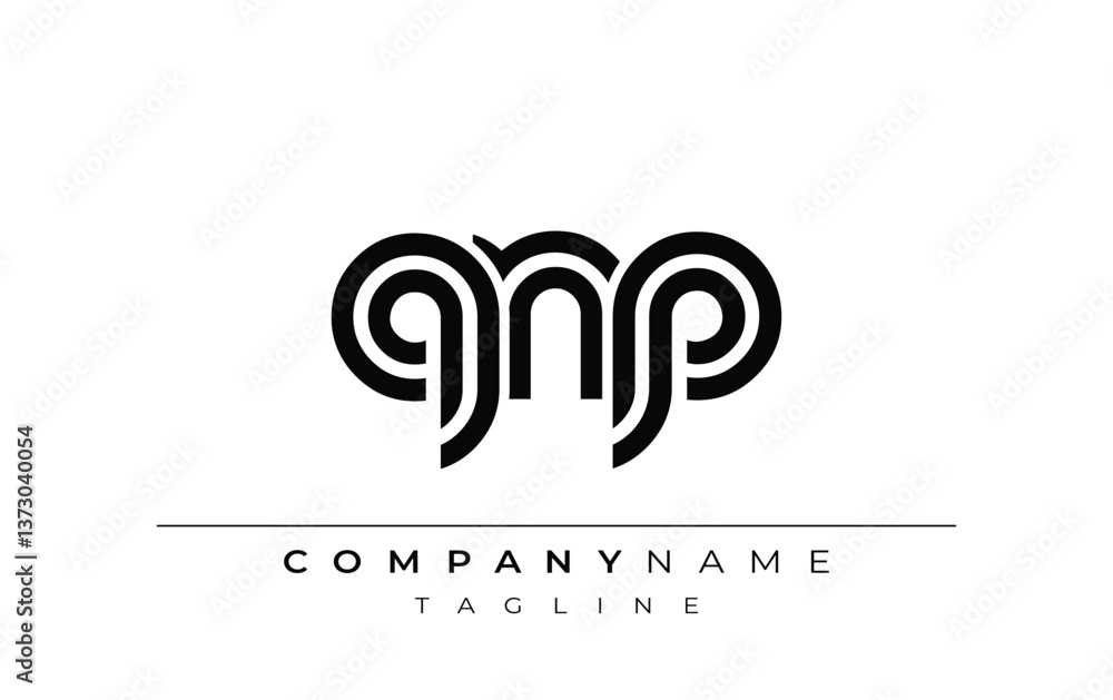 QNP Creative Unique Modern Letter Logo Design. Stylized logo featuring a unique letter design, presenting abstract minimalist aesthetics and modern appeal QNP Creative Unique Modern Letter Logo Design. Stylized logo featuring a unique letter design, presenting abstract minimalist aesthetics and modern appeal