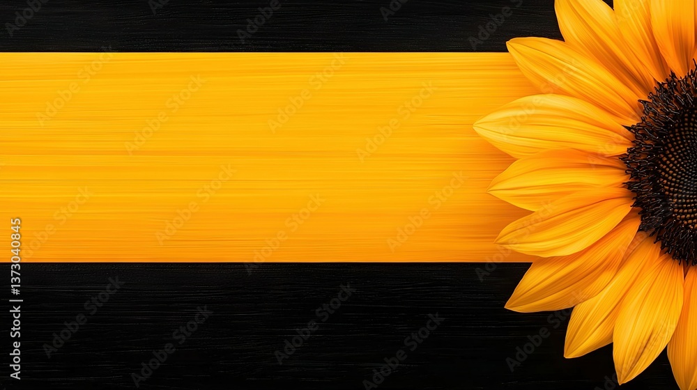 Obraz premium A yellow sunflower against a black and yellow backdrop with a central stripe of yellow in the foreground