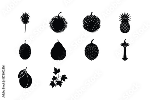 Set of rare fruits silhouettes for holiday decoration design