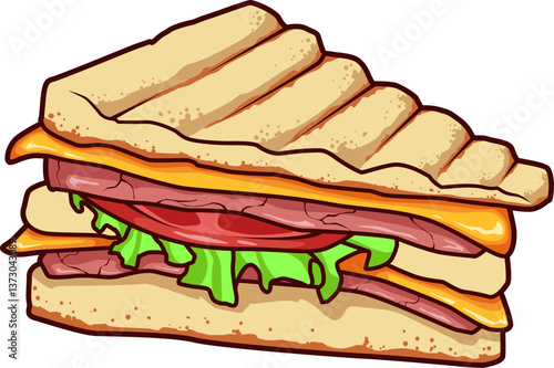 Mehrlagiges Club Sandwich mit Putenbrust, Käse, Salat und Tomate – ein Klassiker mit Genussgarantie.
