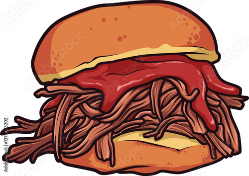 Saftiges Pulled Pork Sandwich mit zartem Fleisch und Barbecuesoße – ein Genuss für BBQ-Fans.
