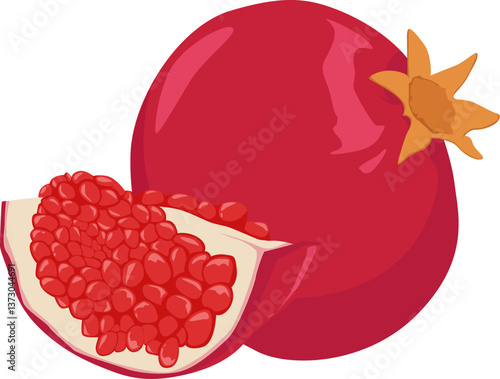 Aufgeschnittener Granatapfel mit leuchtend roten Kernen – süß, säuerlich und voller Antioxidantien.

