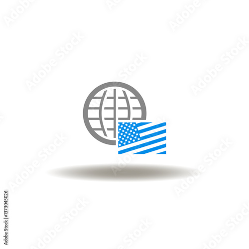 Vector illustration of earth globe and USA flag. Symbol of american import tariffs. Icon of America roles in world.