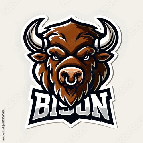 Emblema de bisonte en estilo mascota, realizado en formato vectorial EPS10, perfecto para marcas que buscan transmitir fuerza, poder y el espíritu de la naturaleza salvaje 